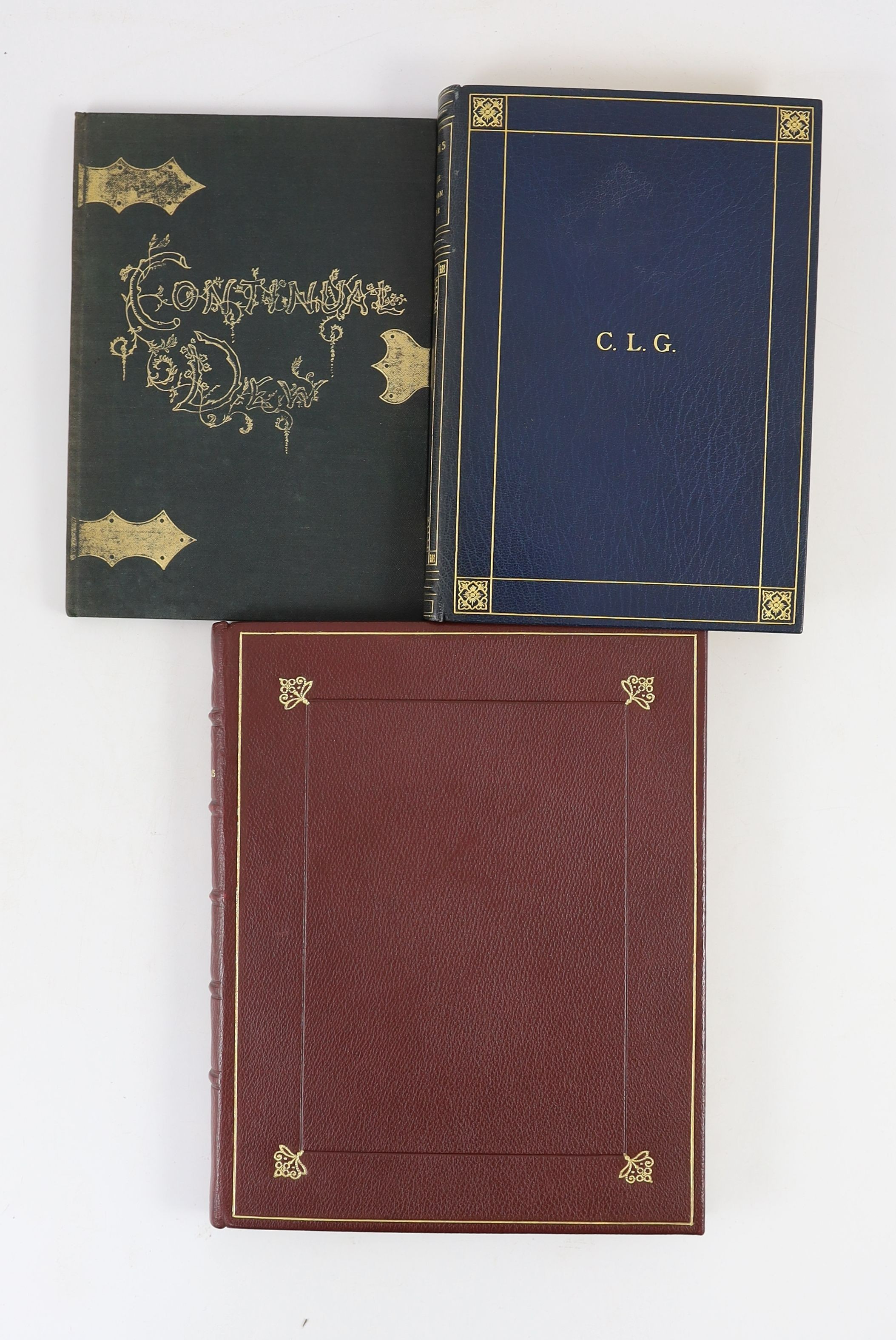 Poetry rebound in fine bindings - 6 works - Gower, George Leveson - Poems, 8vo, crushed blue morocco by Birdsall, Northampton, front board monogrammed C.L.G., William Heinemann, London, 1902; Brooke, Rupert - The Complet